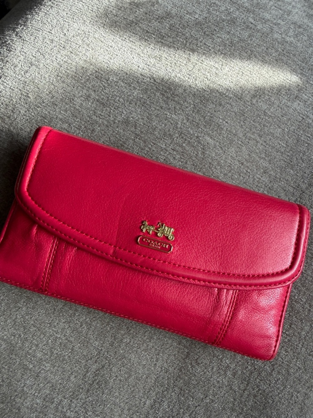 Coach Fuchsia Leather Clutch with Gold Logo